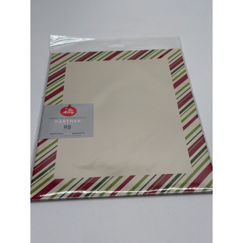 Gartner Studios Be Merry Christmas Stationery 25ct Striped Border Paper 79856